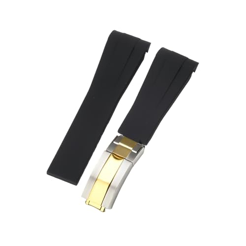 ROUHO 21mm Weicher Gummi Uhr Armband Zubehör Ersatz Einsatzverschluss Männer Uhrband für Rolex Submariner Yacht-Master-Schwarz + Silber Gold Schnalle von ROUHO