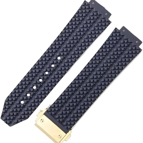 ROUHO 25mm Silikon Gummi Herren Uhr Armband Schweißdicht Geruchslose Gummi Armbänder für HUBLOT Big BANG Classic Fusion-Blau + Gold Schnalle von ROUHO