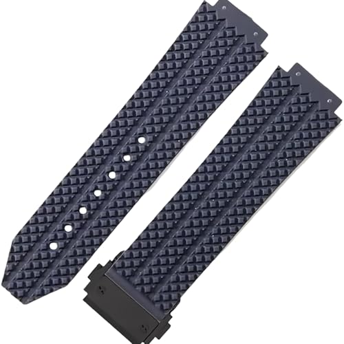 ROUHO 25mm Silikon Gummi Herren Uhr Armband Schweißdicht Geruchslose Gummi Armbänder für HUBLOT Big BANG Classic Fusion-Blau + Schwarz Schnalle von ROUHO