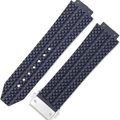 ROUHO 25mm Silikon Gummi Herren Uhr Armband Schweißdicht Geruchslose Gummi Armbänder für HUBLOT Big BANG Classic Fusion-Blau + Silber Schnalle von ROUHO