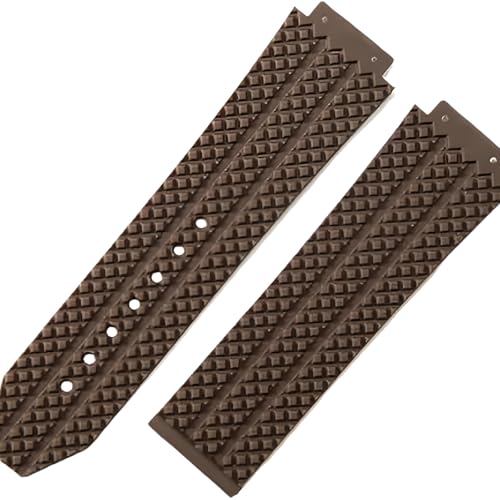 ROUHO 25mm Silikon Gummi Herren Uhr Armband Schweißdicht Geruchslose Gummi Armbänder für HUBLOT Big BANG Classic Fusion-Braun ohne Schnalle von ROUHO