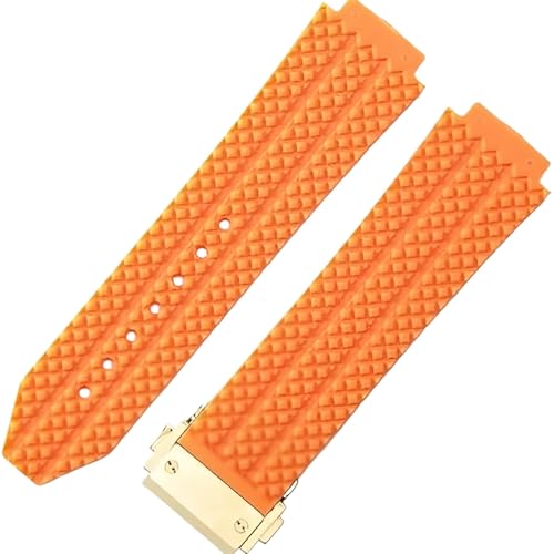 ROUHO 25mm Silikon Gummi Herren Uhr Armband Schweißdicht Geruchslose Gummi Armbänder für HUBLOT Big BANG Classic Fusion-Orange + Gold Schnalle von ROUHO