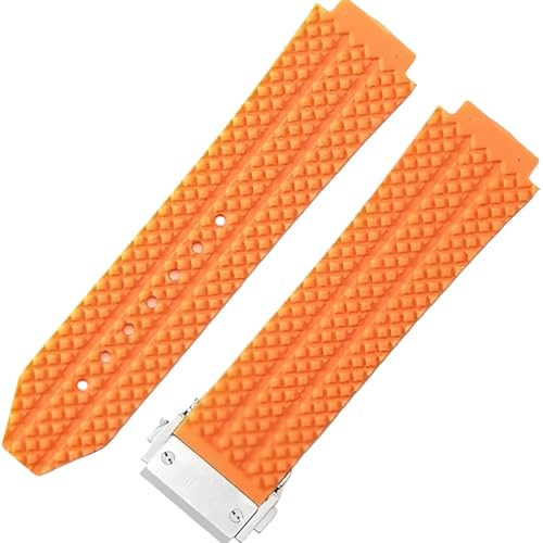 ROUHO 25mm Silikon Gummi Herren Uhr Armband Schweißdicht Geruchslose Gummi Armbänder für HUBLOT Big BANG Classic Fusion-Orange + Silber Schnalle von ROUHO