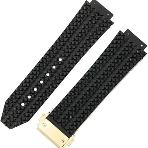 ROUHO 25mm Silikon Gummi Herren Uhr Armband Schweißdicht Geruchslose Gummi Armbänder für HUBLOT Big BANG Classic Fusion-Schwarz + Gold Schnalle von ROUHO