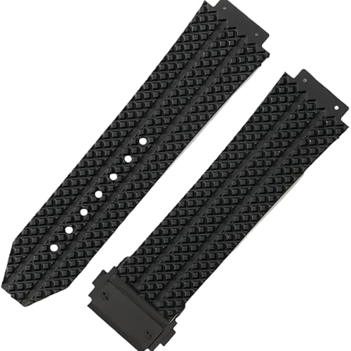 ROUHO 25mm Silikon Gummi Herren Uhr Armband Schweißdicht Geruchslose Gummi Armbänder für HUBLOT Big BANG Classic Fusion-Schwarz + Schwarz Schnalle von ROUHO
