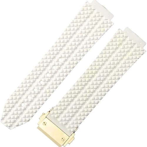 ROUHO 25mm Silikon Gummi Herren Uhr Armband Schweißdicht Geruchslose Gummi Armbänder für HUBLOT Big BANG Classic Fusion-Weiß + Gold Schnalle von ROUHO