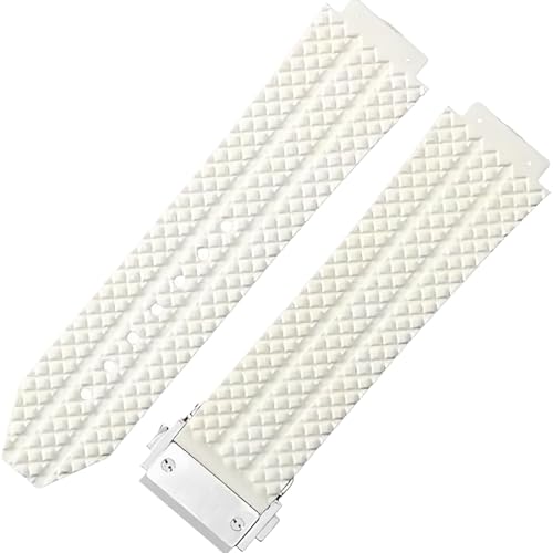ROUHO 25mm Silikon Gummi Herren Uhr Armband Schweißdicht Geruchslose Gummi Armbänder für HUBLOT Big BANG Classic Fusion-Weiß + Silber Schnalle von ROUHO