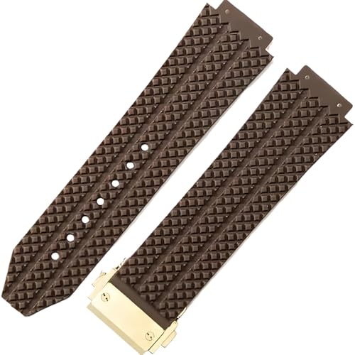 ROUHO 26 * 19mm wasserdichte Silikon Herren Uhr Armband Gummi Uhr Armband Zubehör für HUBLOT Big BANG-Braun + Gold Schnalle von ROUHO