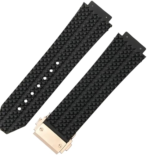 ROUHO 26 * 19mm wasserdichte Silikon Herren Uhr Armband Gummi Uhr Armband Zubehör für HUBLOT Big BANG-Schwarz + Roségold Schnalle von ROUHO