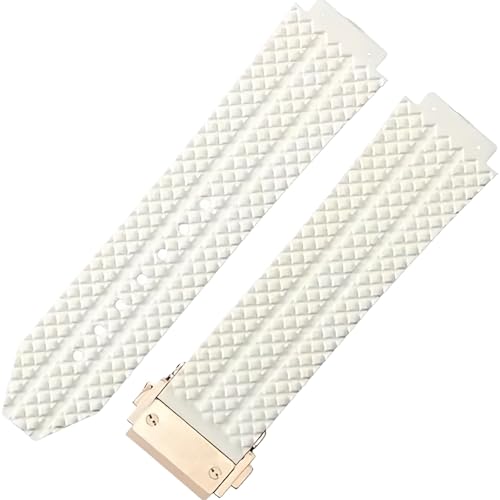 ROUHO 26 * 19mm wasserdichte Silikon Herren Uhr Armband Gummi Uhr Armband Zubehör für HUBLOT Big BANG-Weiß + Roségold Schnalle von ROUHO