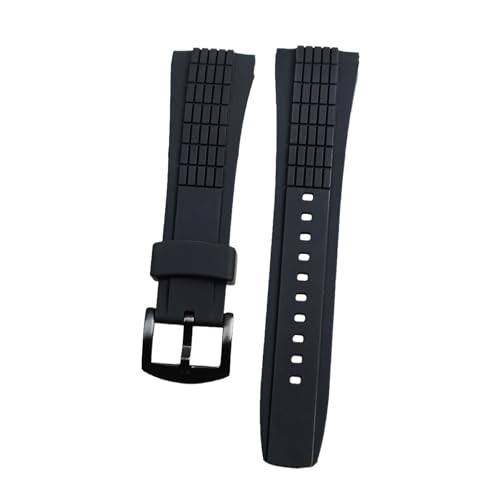 ROUHO 26mm Silikon Herren Uhr Armband Schweißdicht Ersatz Gummi Uhrband für Seiko SRH006 SPC007-Flache Schwarz + Schwarz Schnalle von ROUHO