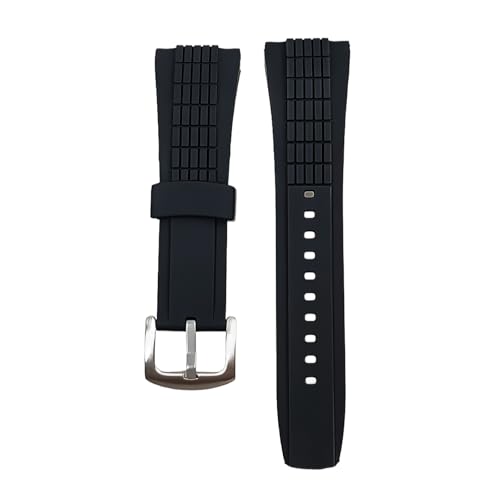 ROUHO 26mm Silikon Herren Uhr Armband Schweißdicht Ersatz Gummi Uhrband für Seiko SRH006 SPC007-Flache Schwarz + Silber Schnalle von ROUHO