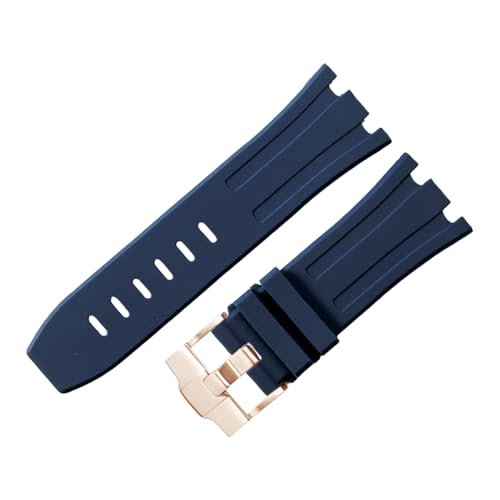 ROUHO 28 x 24mm Modifizierte Silikon Uhr Armband Verstellbare Pin Schnalle Uhrband für Audemars Piguet AP Royal Oak Offshore Diver 15710 15703 26470 15707 26703-Blau von ROUHO