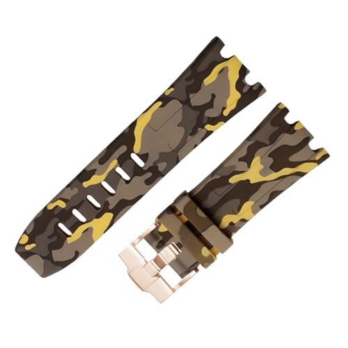 ROUHO 28 x 24mm Modifizierte Silikon Uhr Armband Verstellbare Pin Schnalle Uhrband für Audemars Piguet AP Royal Oak Offshore Diver 15710 15703 26470 15707 26703-Camouflage Gelb von ROUHO
