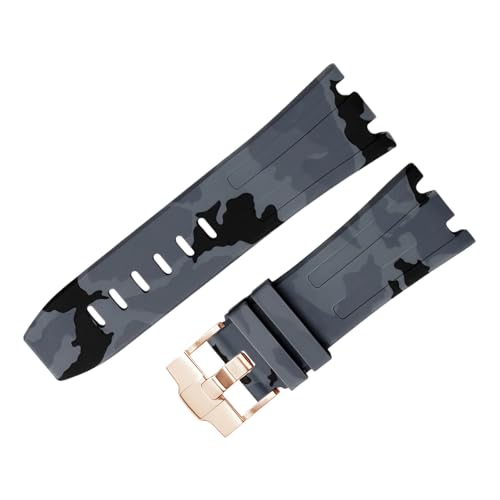 ROUHO 28 x 24mm Modifizierte Silikon Uhr Armband Verstellbare Pin Schnalle Uhrband für Audemars Piguet AP Royal Oak Offshore Diver 15710 15703 26470 15707 26703-Camouflage Grau von ROUHO