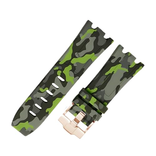ROUHO 28 x 24mm Modifizierte Silikon Uhr Armband Verstellbare Pin Schnalle Uhrband für Audemars Piguet AP Royal Oak Offshore Diver 15710 15703 26470 15707 26703-Camouflage Grün von ROUHO