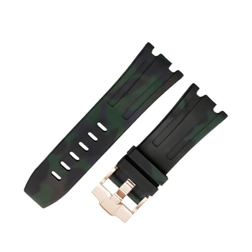 ROUHO 28 x 24mm Modifizierte Silikon Uhr Armband Verstellbare Pin Schnalle Uhrband für Audemars Piguet AP Royal Oak Offshore Diver 15710 15703 26470 15707 26703-Camouflage Schwarz von ROUHO