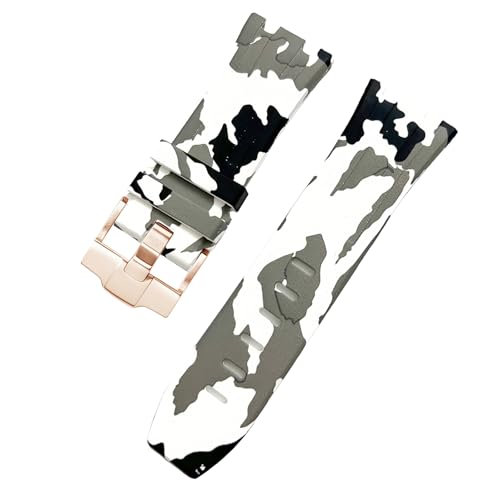 ROUHO 28 x 24mm Modifizierte Silikon Uhr Armband Verstellbare Pin Schnalle Uhrband für Audemars Piguet AP Royal Oak Offshore Diver 15710 15703 26470 15707 26703-Camouflage Weiß von ROUHO
