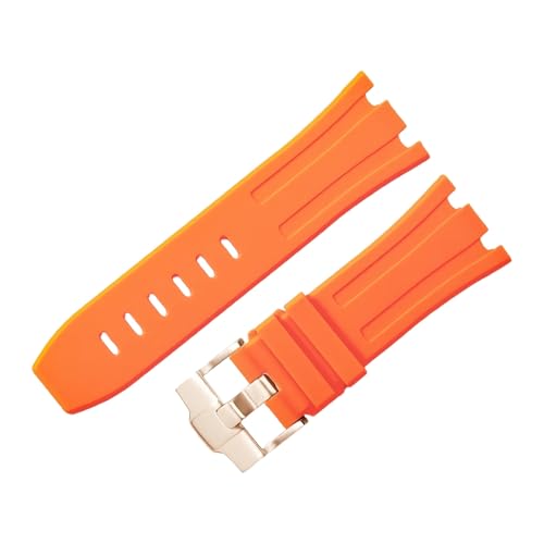 ROUHO 28 x 24mm Modifizierte Silikon Uhr Armband Verstellbare Pin Schnalle Uhrband für Audemars Piguet AP Royal Oak Offshore Diver 15710 15703 26470 15707 26703-Orange von ROUHO