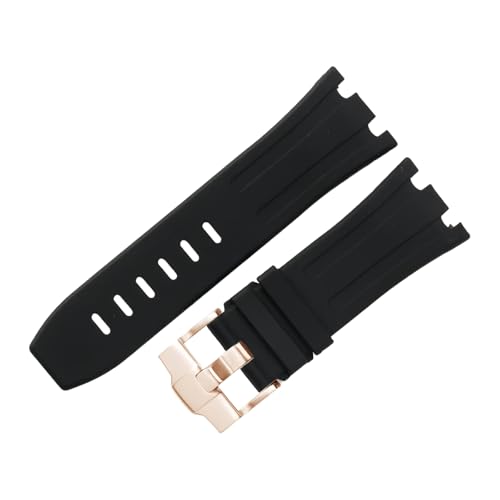 ROUHO 28 x 24mm Modifizierte Silikon Uhr Armband Verstellbare Pin Schnalle Uhrband für Audemars Piguet AP Royal Oak Offshore Diver 15710 15703 26470 15707 26703-Schwarz von ROUHO