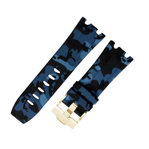 ROUHO 28mm Fluor Gummi Silikon Uhr Armband Wasserdicht Uhrband für Audemars Piguet AP Royal Oak Offshore Diver 15710 15703 26470 15707 26703-Camouflage Blau von ROUHO