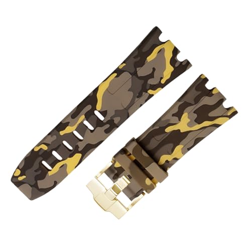 ROUHO 28mm Fluor Gummi Silikon Uhr Armband Wasserdicht Uhrband für Audemars Piguet AP Royal Oak Offshore Diver 15710 15703 26470 15707 26703-Camouflage Gelb von ROUHO