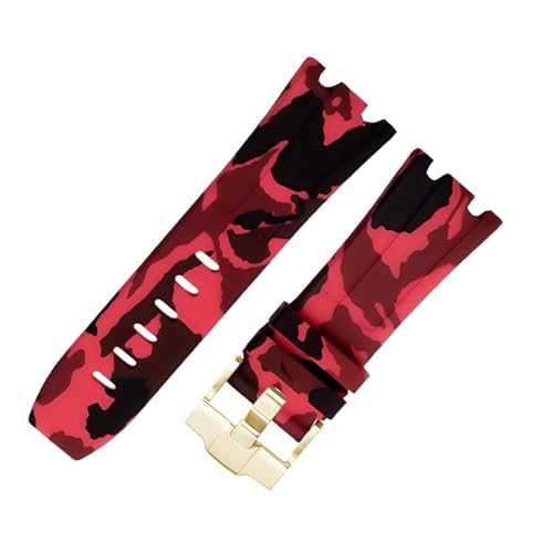 ROUHO 28mm Fluor Gummi Silikon Uhr Armband Wasserdicht Uhrband für Audemars Piguet AP Royal Oak Offshore Diver 15710 15703 26470 15707 26703-Camouflage Rot von ROUHO