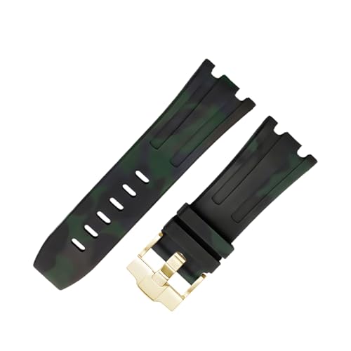 ROUHO 28mm Fluor Gummi Silikon Uhr Armband Wasserdicht Uhrband für Audemars Piguet AP Royal Oak Offshore Diver 15710 15703 26470 15707 26703-Camouflage Schwarz von ROUHO