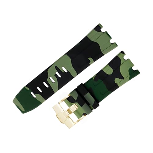 ROUHO 28mm Fluor Gummi Silikon Uhr Armband Wasserdicht Uhrband für Audemars Piguet AP Royal Oak Offshore Diver 15710 15703 26470 15707 26703-Camouflage Tief Grün von ROUHO