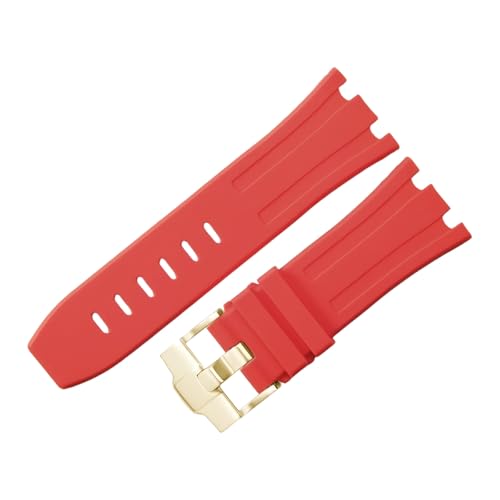 ROUHO 28mm Fluor Gummi Silikon Uhr Armband Wasserdicht Uhrband für Audemars Piguet AP Royal Oak Offshore Diver 15710 15703 26470 15707 26703-Rot von ROUHO