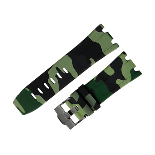 ROUHO 28mm Gummi Silikon Uhr Armband Weiches Armband mit Schwarzer Schnalle für AP Royal Oak Offshore Diver 15710 15703 26470 15707 26703-Camouflage Tief Grün von ROUHO