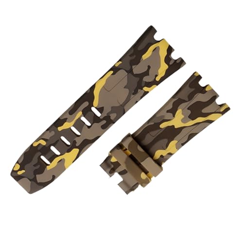 ROUHO 28mm Herren Silikon Uhr Armband Gummi Ersatz Uhrband Zubehör für AP Audemars Piguet Royal Oak Offshore Diver 15703-Camouflage Gelb von ROUHO