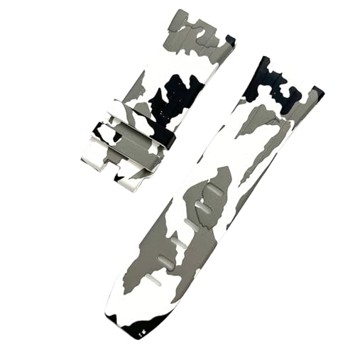 ROUHO 28mm Herren Silikon Uhr Armband Gummi Ersatz Uhrband Zubehör für AP Audemars Piguet Royal Oak Offshore Diver 15703-Camouflage Weiß von ROUHO