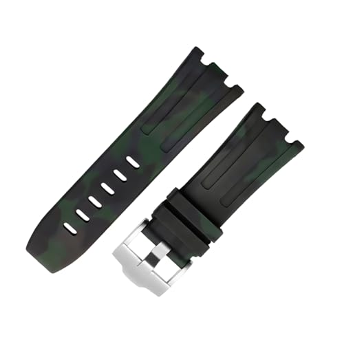 ROUHO 28mm Silikon Gummi Uhr Armband Silber Pin Verschluss Uhr Armband für AP Audemars Piguet Royal Oak 15710 15703 26470 15707 26703-Camouflage Schwarz von ROUHO