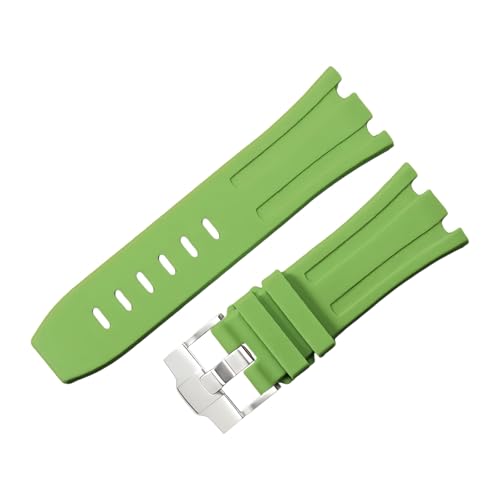 ROUHO 28mm Silikon Gummi Uhr Armband Silber Pin Verschluss Uhr Armband für AP Audemars Piguet Royal Oak 15710 15703 26470 15707 26703-Cyan von ROUHO