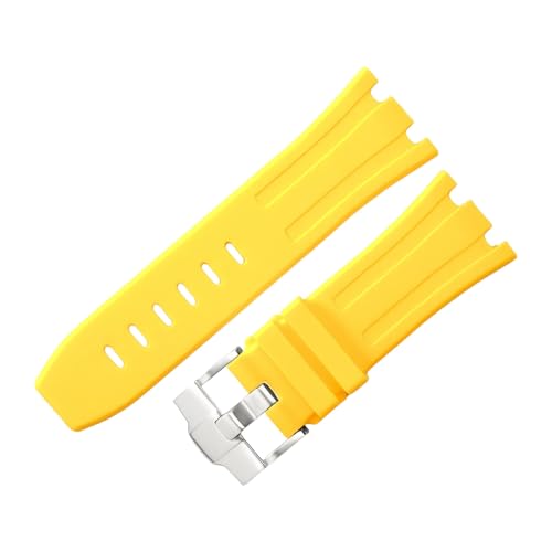 ROUHO 28mm Silikon Gummi Uhr Armband Silber Pin Verschluss Uhr Armband für AP Audemars Piguet Royal Oak 15710 15703 26470 15707 26703-Gelb von ROUHO