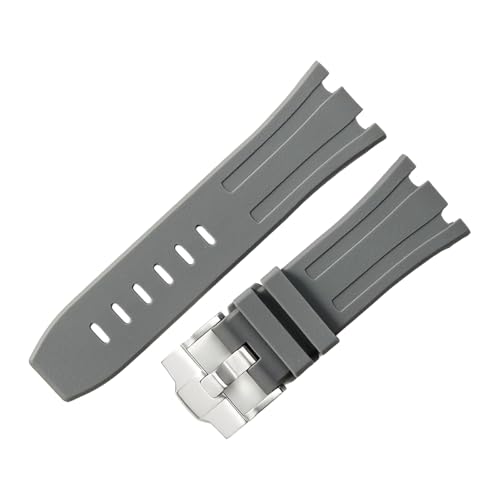 ROUHO 28mm Silikon Gummi Uhr Armband Silber Pin Verschluss Uhr Armband für AP Audemars Piguet Royal Oak 15710 15703 26470 15707 26703-Grau von ROUHO