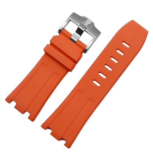 ROUHO 28mm Silikon Uhr Armband Silber Pin Schnalle Weicher Gummi Uhrband Zubehör für Audemars Piguet Royal Oak Offshore 15703-Orange von ROUHO