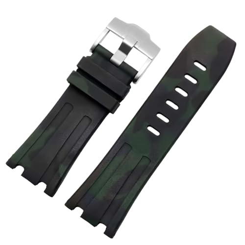 ROUHO 28mm Silikon Uhr Armband Silber Pin Schnalle Weicher Gummi Uhrband Zubehör für Audemars Piguet Royal Oak Offshore 15703-Tarnung Schwarz ROUHO 28mm Silikon Uhr Armband Silber Pin Schnalle Weicher Gummi Uhrband Zubehör für Audemars Piguet Royal Oak Offshore 15703-Tarnung Schwarz von ROUHO