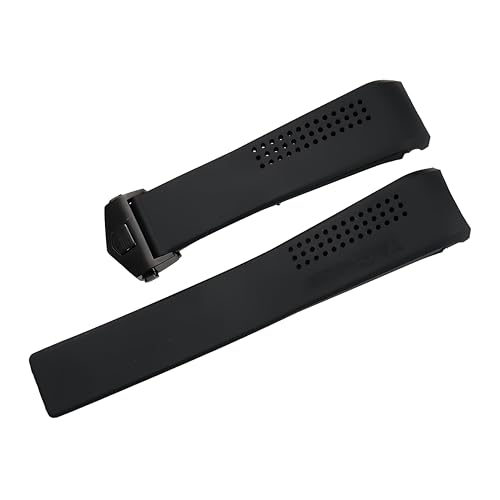 ROUHO Atmungsaktives Gummiarmband Zubehör Gummi Herren Armband für Tag Heuer Carrera Aquaracer-Schwarz A + Schwarz Schnalle 24mm von ROUHO