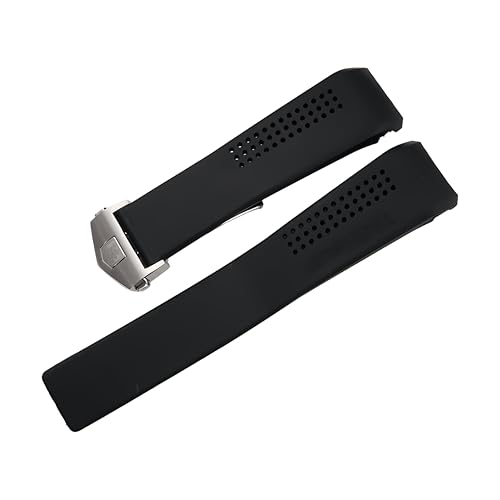 ROUHO Atmungsaktives Gummiarmband Zubehör Gummi Herren Armband für Tag Heuer Carrera Aquaracer-Schwarz A + Silber Schnalle 24mm von ROUHO