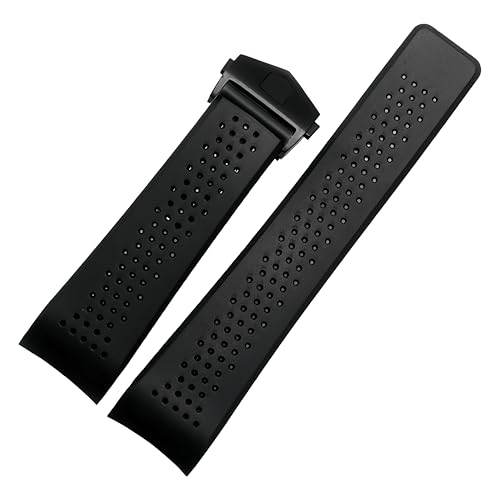 ROUHO Atmungsaktives Gummiarmband Zubehör Gummi Herren Armband für Tag Heuer Carrera Aquaracer-Schwarz B + Schwarz Schnalle 24mm von ROUHO