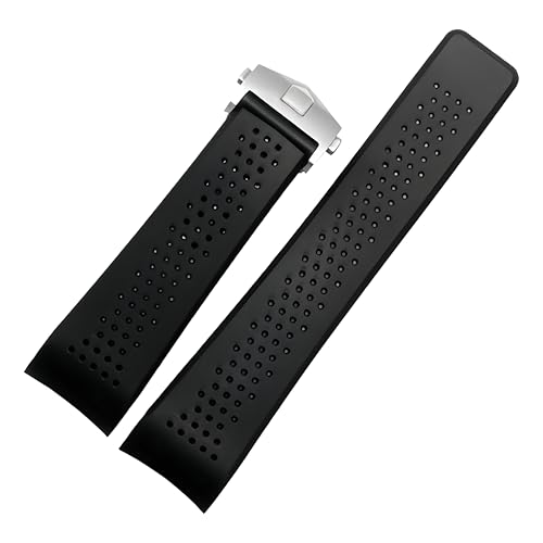 ROUHO Atmungsaktives Gummiarmband Zubehör Gummi Herren Armband für Tag Heuer Carrera Aquaracer-Schwarz B + Silber Schnalle 22mm von ROUHO