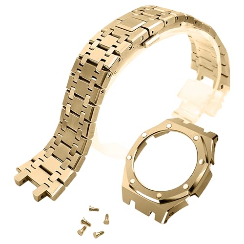 ROUHO Edelstahl-Gehäuse Uhrarmband Ersatz Modifikationskit Uhr Ersatz-Uhrteile für G-Shock GA-2100/GA-2110/GA-B2100-Gold von ROUHO