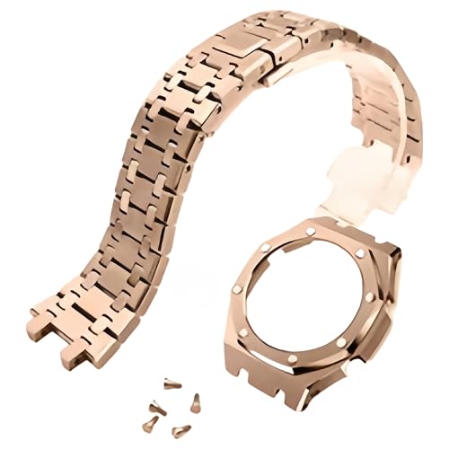 ROUHO Edelstahl-Gehäuse Uhrarmband Ersatz Modifikationskit Uhr Ersatz-Uhrteile für G-Shock GA-2100/GA-2110/GA-B2100-Rose Gold von ROUHO