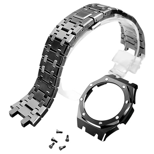 ROUHO Edelstahl-Gehäuse Uhrarmband Ersatz Modifikationskit Uhr Ersatz-Uhrteile für G-Shock GA-2100/GA-2110/GA-B2100-Schwarz von ROUHO