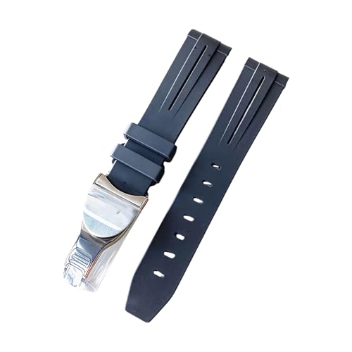 ROUHO Gebogenes Ende Silikon Uhr Armband Verstellbares Faltbares Metallverschluss Uhrband für Tudor Black Bay BB58 Pelta-Schwarz 20mm von ROUHO