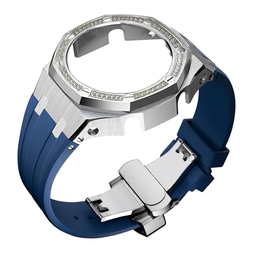 ROUHO Metall-Gehäuse Gummiarmband Uhrarmband Ersatz Modifikationskit Edelstahl Bezel-Rahmen Uhr-Zubehörteile für Casioak GA2100 GA-2110-Silber + Blau 2 ROUHO Metall-Gehäuse Gummiarmband Uhrarmband Ersatz Modifikationskit Edelstahl Bezel-Rahmen Uhr-Zubehörteile für Casioak GA2100 GA-2110-Silber + Blau 2 von ROUHO