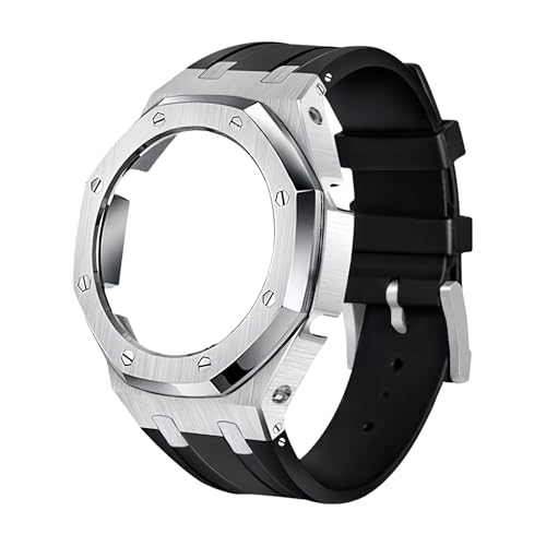ROUHO Metall-Gehäuse Gummiarmband Uhrarmband Ersatz Modifikationskit Edelstahl Bezel-Rahmen Uhr-Zubehörteile für Casioak GA2100 GA-2110-Silber + Schwarz 3 ROUHO Metall-Gehäuse Gummiarmband Uhrarmband Ersatz Modifikationskit Edelstahl Bezel-Rahmen Uhr-Zubehörteile für Casioak GA2100 GA-2110-Silber + Schwarz 3 von ROUHO