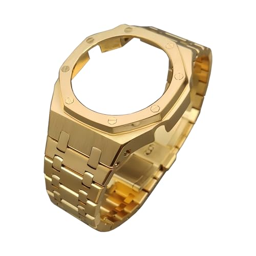 ROUHO Metallisches Uhrarmband Gehäuse Ersatz-Set, Edelstahl Armband Bezel Uhr-Zubehörteile für Casio Mens G-Shock GA2100/GA-2110-Gold von ROUHO